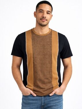 Denim & Flower Ricky Singh Colorblock Houndstooth Tee Mens M